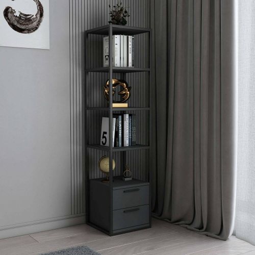 Libreria con 2 cassetti nera e antracite 39x169h cm - Arsim