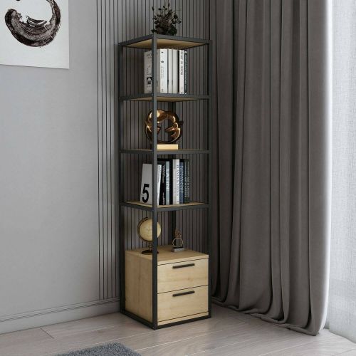 Libreria con 2 cassetti nera e quercia 39x169h cm - Arsim