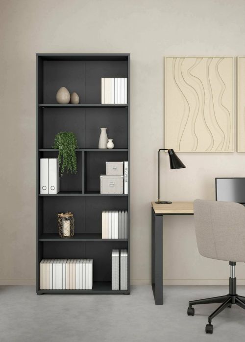 Libreria Desiree, Scaffale da ufficio, Mobile portalibri, Biblioteca, 34x80 h205 cm, Grigio