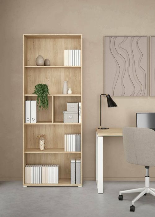 Libreria Desiree, Scaffale da ufficio, Mobile portalibri, Biblioteca, 34x80 h205 cm, Rovere