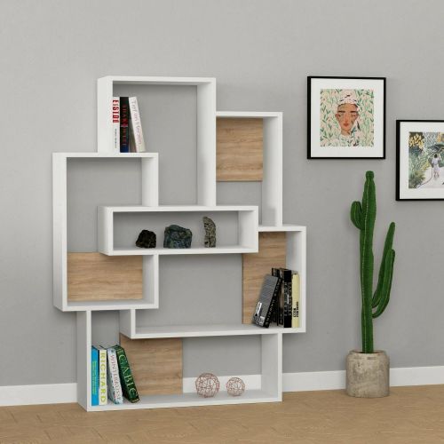 Libreria elegante bianca e quercia 101x132h cm - KhaiMuk