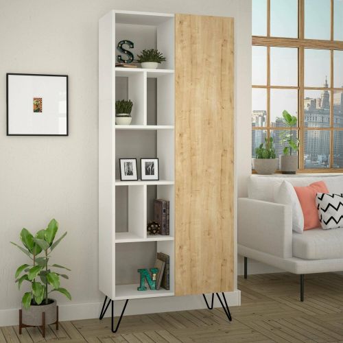 Libreria elegante bianca e quercia 79x190h cm - Lince
