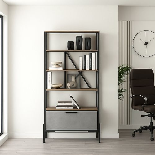 Libreria elegante marrone e grigia 75x160h cm - Fabrice