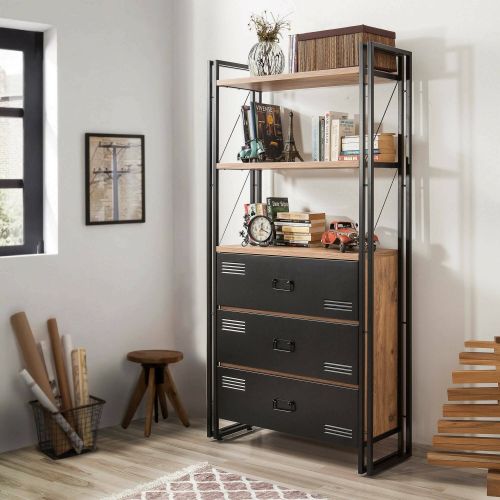 Libreria elegante quercia e nera 90x180h cm - Podul