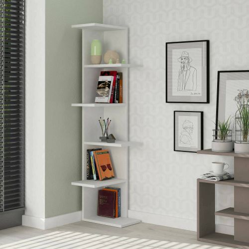 Libreria Fafnir, Scaffale da ufficio, Mobile portalibri, Biblioteca, 37x24h141 cm, Bianco