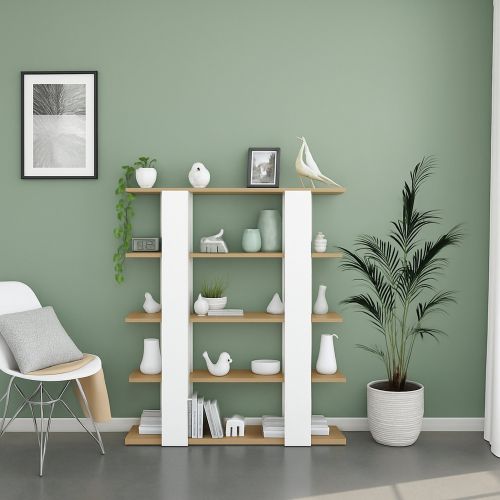 Libreria fissa rovere nodi e bianca lucida 108x136h cm - Madreperla