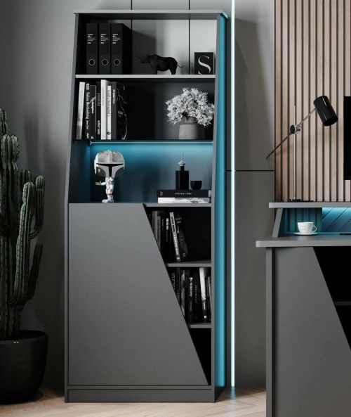 Libreria Garonne, Scaffale da gaming, Mobile portalibri, Biblioteca, 72x34 h185 cm, Nero