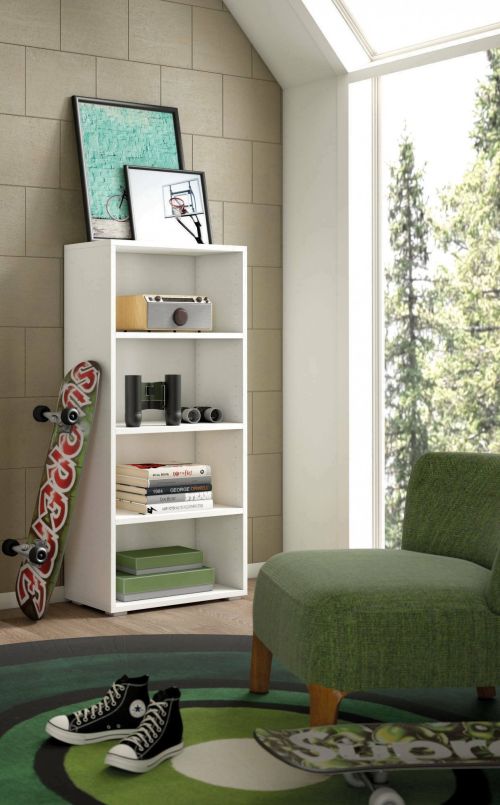Libreria Giacinto, Biblioteca a 3 ripiani regolabili, Scaffale per libri, Mobile da parete con ripiani, 100% Made in Italy, 60x30h130 cm, Bianco