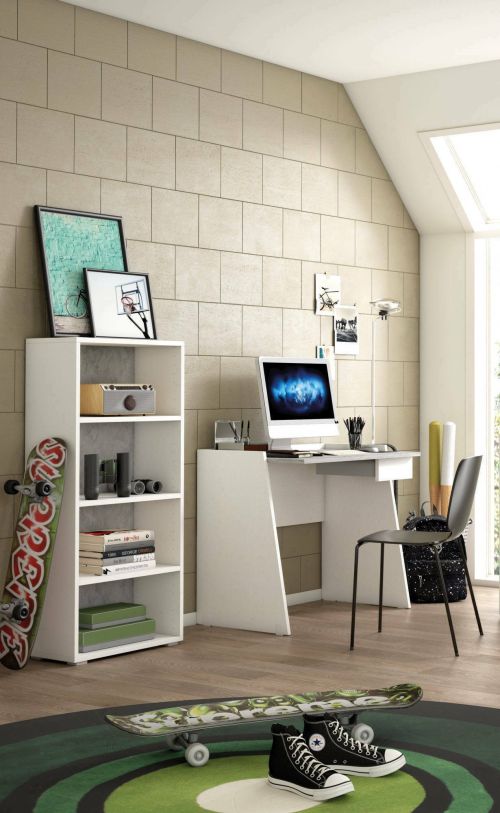 Libreria Giacinto, Biblioteca a 3 ripiani regolabili, Scaffale per libri, Mobile da parete con ripiani, 100% Made in Italy, 60x30h130 cm, Bianco e Cemento