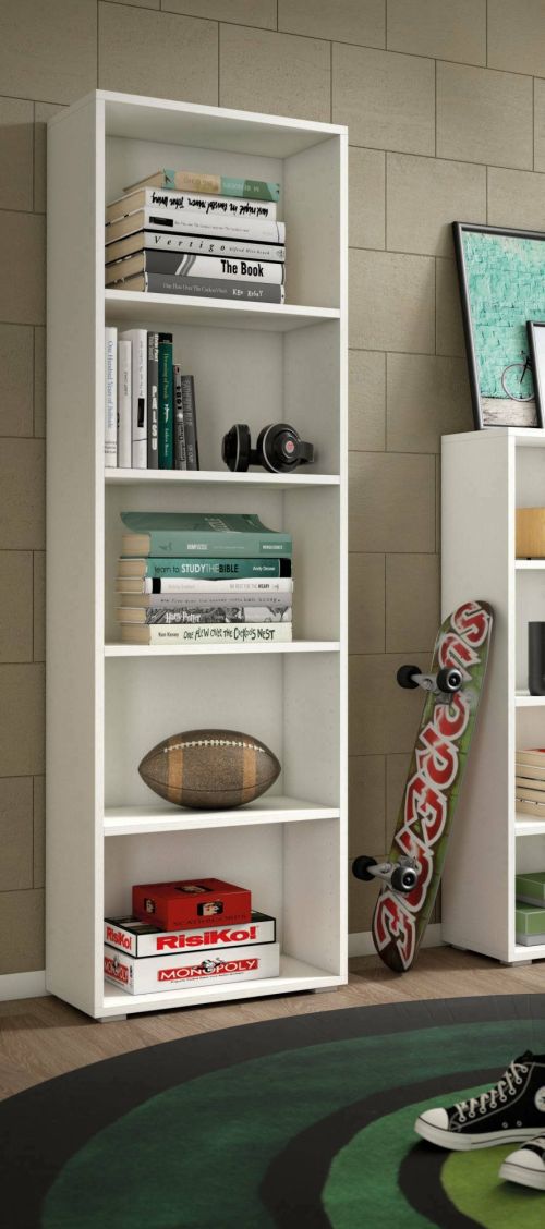 Libreria Girasole, Biblioteca a 4 ripiani regolabili, Scaffale per libri, Mobile da parete con ripiani, 100% Made in Italy, 60x30h195 cm, Bianco