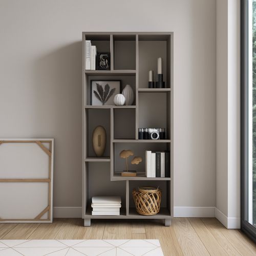 Libreria Grigio 8 Ripiani Installazione a Terra 68x25x161h cm, Struttura Aperta - Veniano