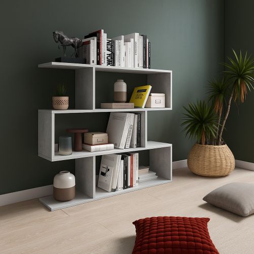 Libreria Grigio Cemento 3 Ripiani Installazione a Terra 110x25x96h cm, Sfumatura Colore Struttura Cemento - Terzolas