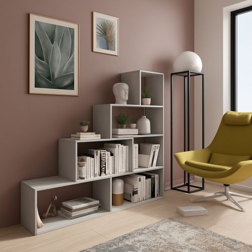 Libreria Grigio Cemento 3 Ripiani Installazione a Terra 145x28x143h cm, Sfumatura Colore Struttura Cemento - Serole