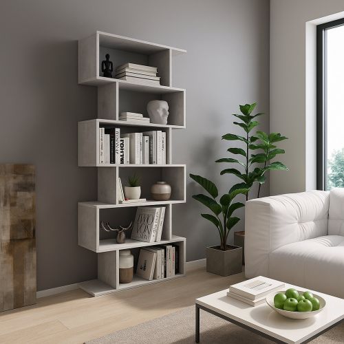 Libreria Grigio Cemento 5 Ripiani Installazione a Terra 80x25x191h cm, Sfumatura Colore Struttura Cemento - Clisi