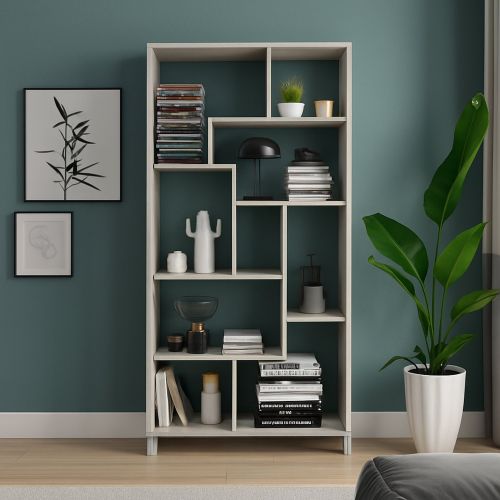 Libreria Grigio Cemento 8 Ripiani Installazione a Terra 68x25x161h cm, Struttura Aperta - Veniano