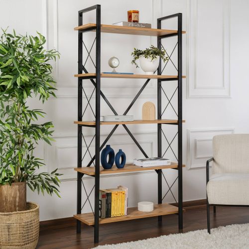 Libreria in legno massello pino e nera 90x180h cm - Suriel