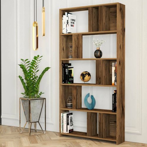 Libreria Jacoba, Scaffale da ufficio, Mobile portalibri, Biblioteca, 90x20 h180 cm, Noce