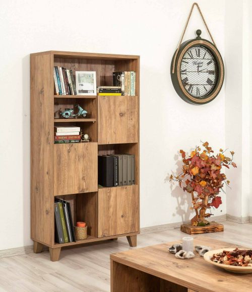 Libreria Justitia, Scaffale da ufficio, Mobile portalibri, Biblioteca, 80x36 h155 cm, Quercia