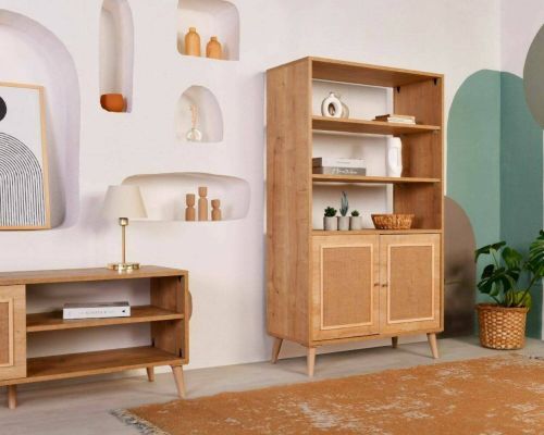 Libreria Lyndra, Scaffale da ufficio, Mobile portalibri, Biblioteca, 90x40h110 cm, Quercia