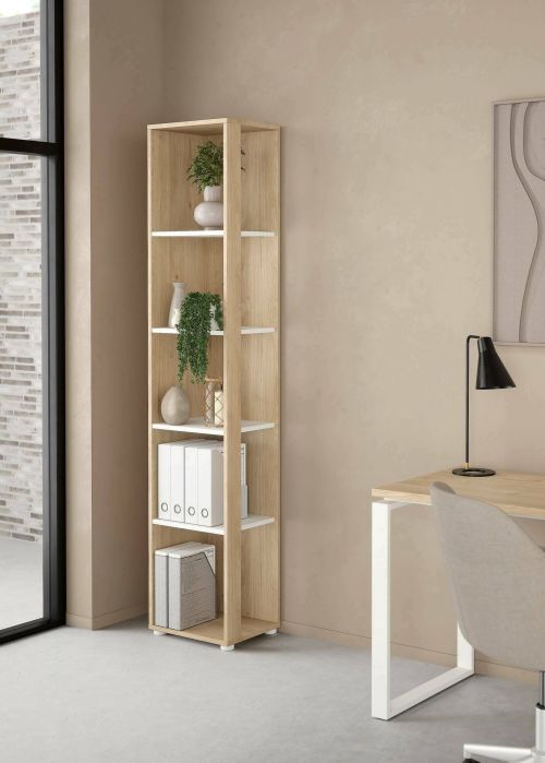 Libreria Marguerite, Scaffale da ufficio, Mobile portalibri, Biblioteca, 34x41 h205 cm, Rovere e Bianco