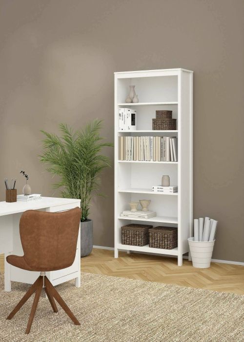 Libreria Mariette, Scaffale da ufficio, Mobile portalibri, Biblioteca, 33x78 h199 cm, Bianco