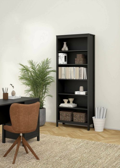 Libreria Mariette, Scaffale da ufficio, Mobile portalibri, Biblioteca, 33x78 h199 cm, Nero