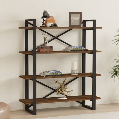 Libreria Marrone Nero 4 Ripiani Installazione Libera 106x33x120h cm, Materiale Struttura in Metallo - Inverigo