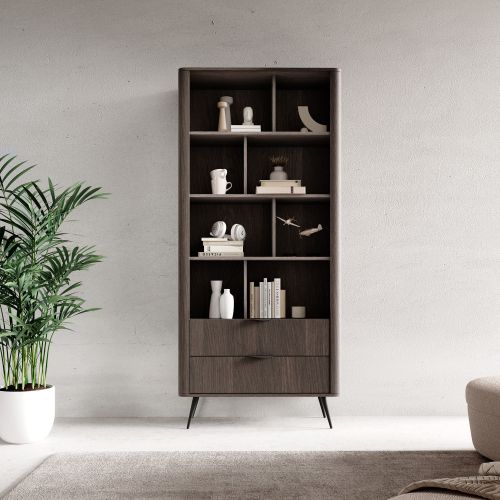 Libreria Marrone Noce 2 Cassetti 4 Ripiani 88x38x194h cm, con Piedini - Kada