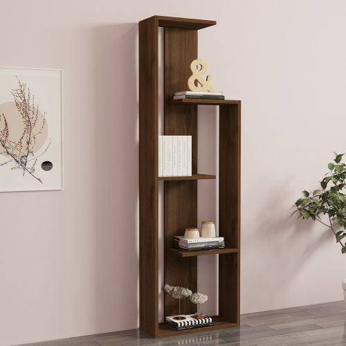 Libreria Marrone Noce 3 Ripiani Installazione Libera 50x20x160h cm, Sfumatura Colore Struttura Noce - Fiesole
