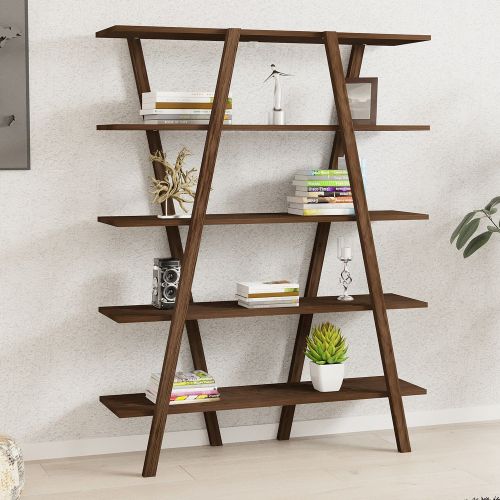 Libreria Marrone Noce 4 Ripiani Installazione Libera 115x30x144h cm, Struttura Verticale - Soragna