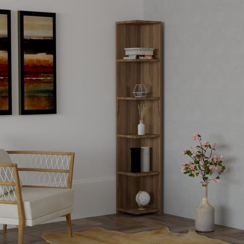 Libreria Marrone Noce 5 Ripiani Installazione Libera 25x25x160h cm, Struttura Verticale - Tufillo