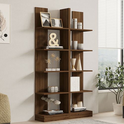 Libreria Marrone Noce 8 Ripiani Installazione Libera 100x26x187h cm, Struttura Verticale - Noasca