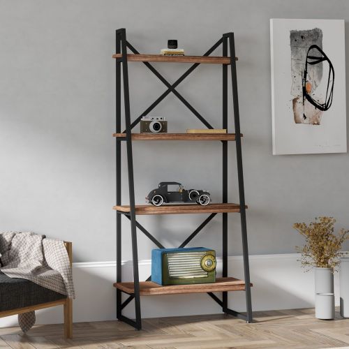 Libreria Marrone Noce Nero 4 Ripiani Installazione Libera 66x30x150h cm, Utilizzabile Come Divisorio Locale - Framura