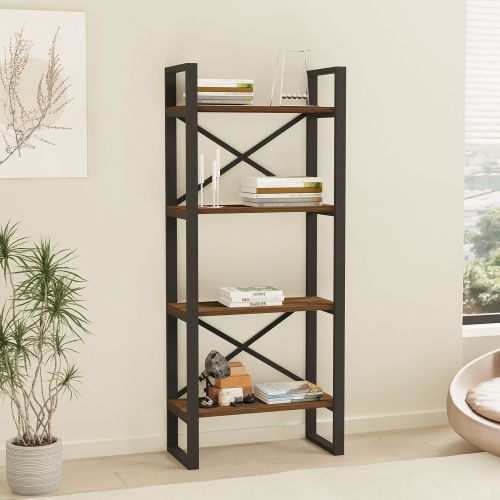 Libreria Marrone Noce Nero 4 Ripiani Installazione Libera 66x32x150h cm, Utilizzabile Come Divisorio Locale - Framur