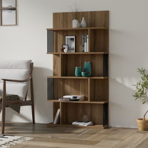 Libreria Marrone Noce Nero 4 Ripiani Installazione Libera 80x22x160h cm, Sfumatura Colore Struttura Noce - Pedara