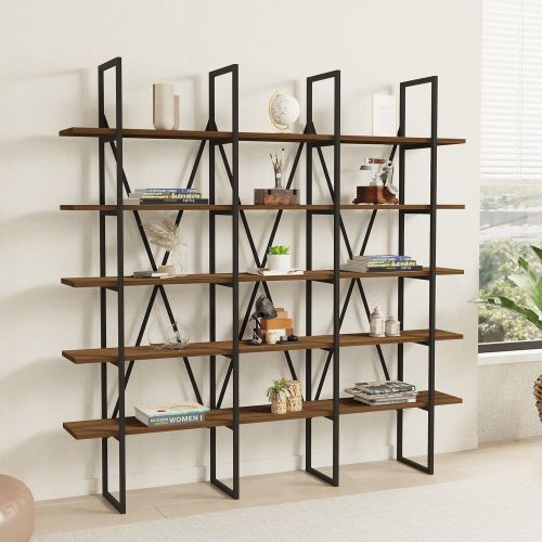 Libreria Marrone Noce Nero 5 Ripiani Installazione Libera 160x26x160h cm, Utilizzabile Come Divisorio Locale - Perletto