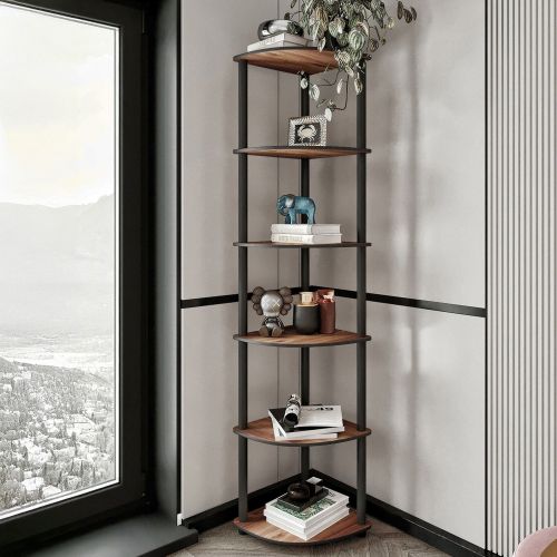 Libreria Marrone Noce Nero 5 Ripiani Installazione Libera 34x34x173h cm, Sfumatura Colore Struttura Noce - Schiavon