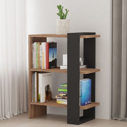 Libreria Marrone Noce Nero Rovere 3 Ripiani Installazione Libera 52x25x70h cm, Utilizzabile Come Divisorio Locale - Netro