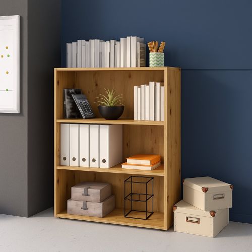 Libreria Marrone Rovere 4 Ripiani Installazione a Terra 79x34x118h cm, Struttura Mobile Verticale - Leporano