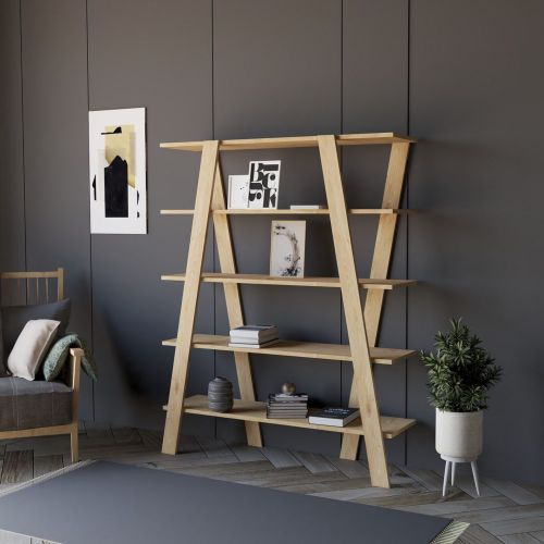 Libreria Marrone Rovere 4 Ripiani Installazione Libera 120x25x150h cm, Struttura Verticale - Sanarica