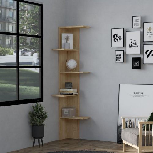 Libreria Marrone Rovere 4 Ripiani Installazione Libera 40x21x160h cm, Utilizzabile Come Divisorio Locale - Mortaran