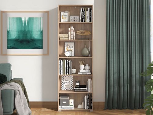 Libreria Marrone Rovere 5 Ripiani Installazione a Terra 70x24.5x211.5h cm, Sfumatura Colore Struttura Rovere - Pramollo