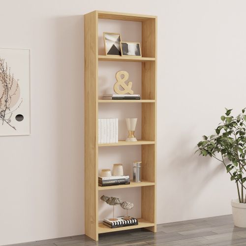 Libreria Marrone Rovere 5 Ripiani Installazione Libera 50x20x160h cm, Struttura Verticale - Paupisi