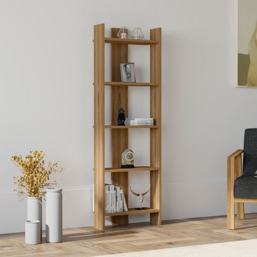Libreria Marrone Rovere 5 Ripiani Installazione Libera 52x23x149h cm, Struttura Verticale - Verbania
