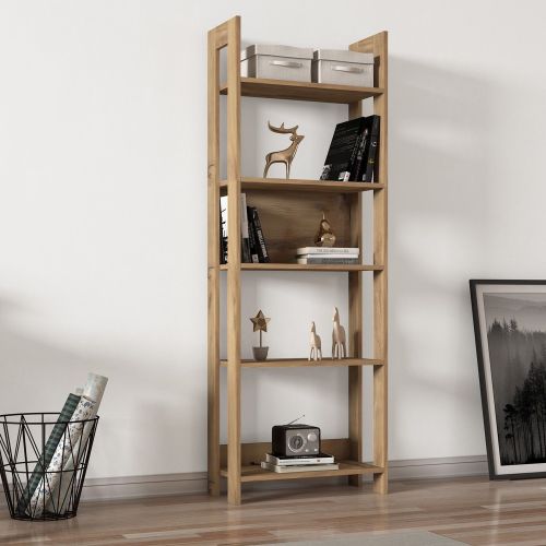 Libreria Marrone Rovere 5 Ripiani Installazione Libera 64x30x180h cm, Struttura Verticale - Mantello