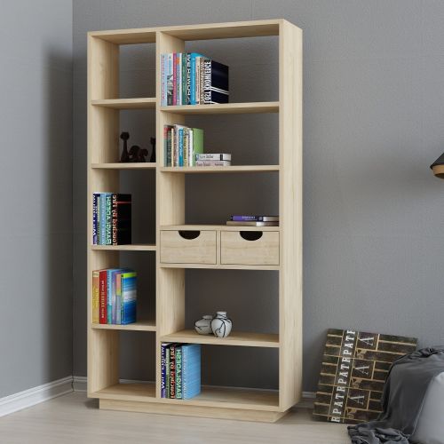 Libreria Marrone Rovere 8 Ripiani 2 Cassetti 80x25x189h cm, Installazione Libera - Imer