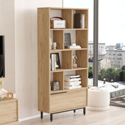 Libreria Marrone Rovere 8 Ripiani Un'anta 84x30x176h cm, Installazione Libera - Seneghe