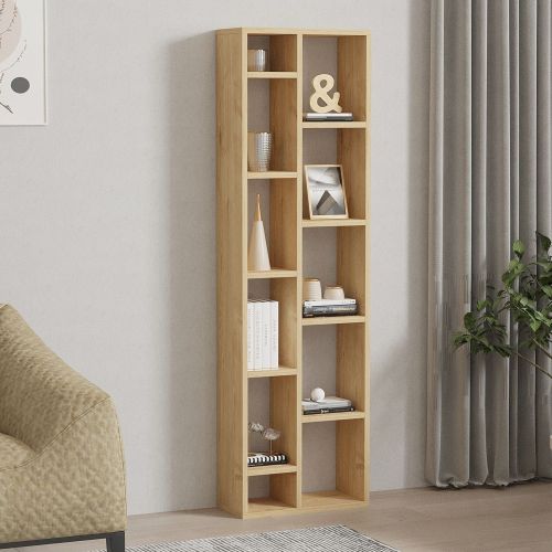 Libreria Marrone Rovere 9 Ripiani Installazione Libera 45x20x150h cm, Struttura Verticale - Mortara