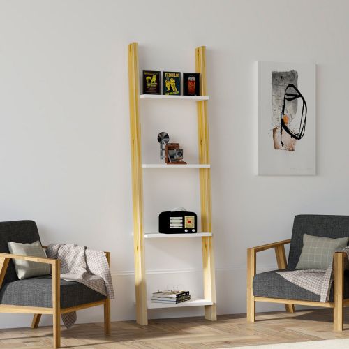 Libreria Marrone Rovere Bianco 4 Ripiani Installazione Libera 49x25x170h cm, Sfumatura Colore Struttura Rovere - Nembro