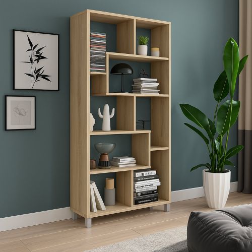 Libreria Marrone Rovere Cassetti 8 Ripiani 68x25x161h cm, - Veniano